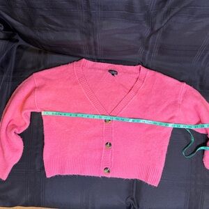 Topshop Pink Button-Up V-Neck Cardigan